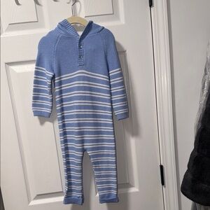 Janie and Jack Blue and White Striped Footie